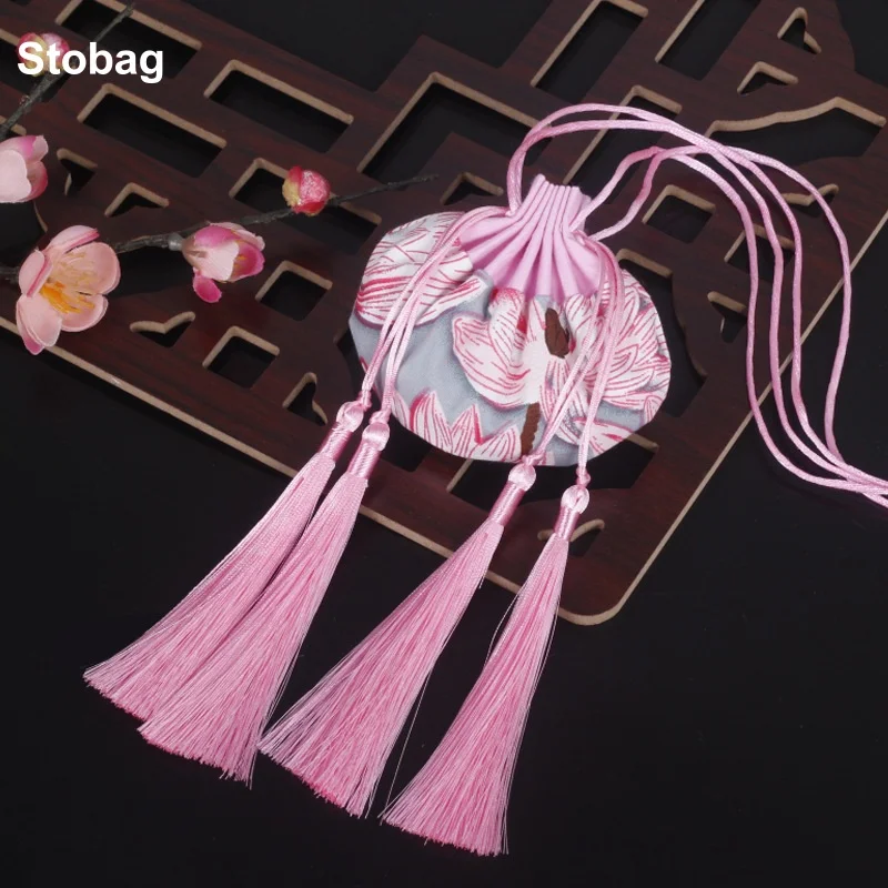 

StoBag 5pcs Chinese Sachet Bags Drawstring with Tassels Hanging Gift Jewelry Package Storage Pocket Reusable Pouch Decoration