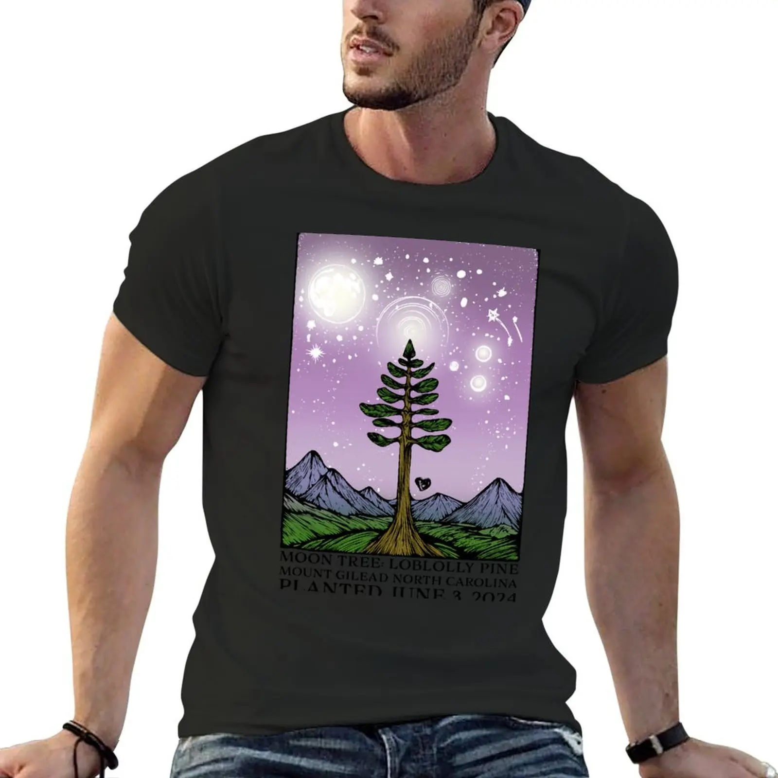 Glead NC เมาท์รูปต้นไม้พระจันทร์เสื้อยืด2024คนผิวขาวสำหรับเด็กผู้ชายเสื้อวินเทจตัวใหญ่และตัวสูง