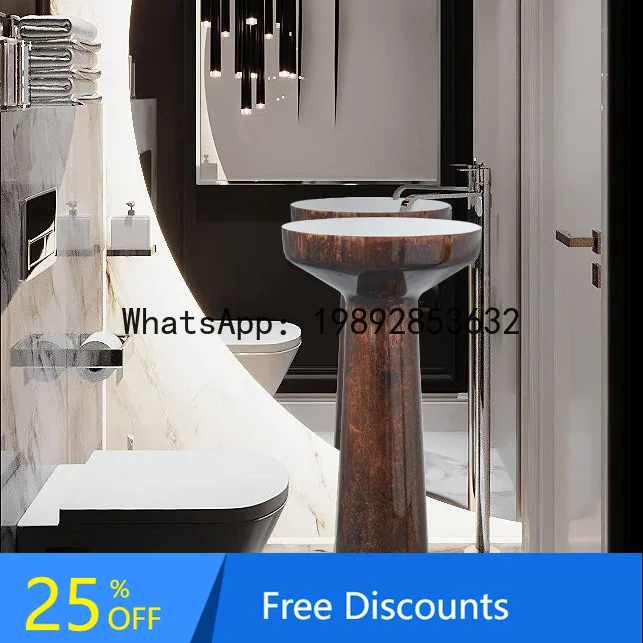 

ZK Freestanding Sink Bathroom Without Faucet Hole Integrated Artificial Stone Wash Basin