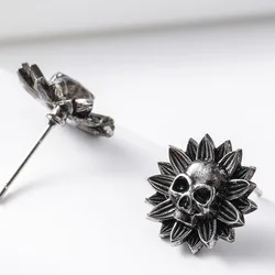 Gothic Punk Sunflower Skull Stud Earrings Silver Color Cool Skeleton Earrings for Men Women Party Earrings Jewelry Gifts