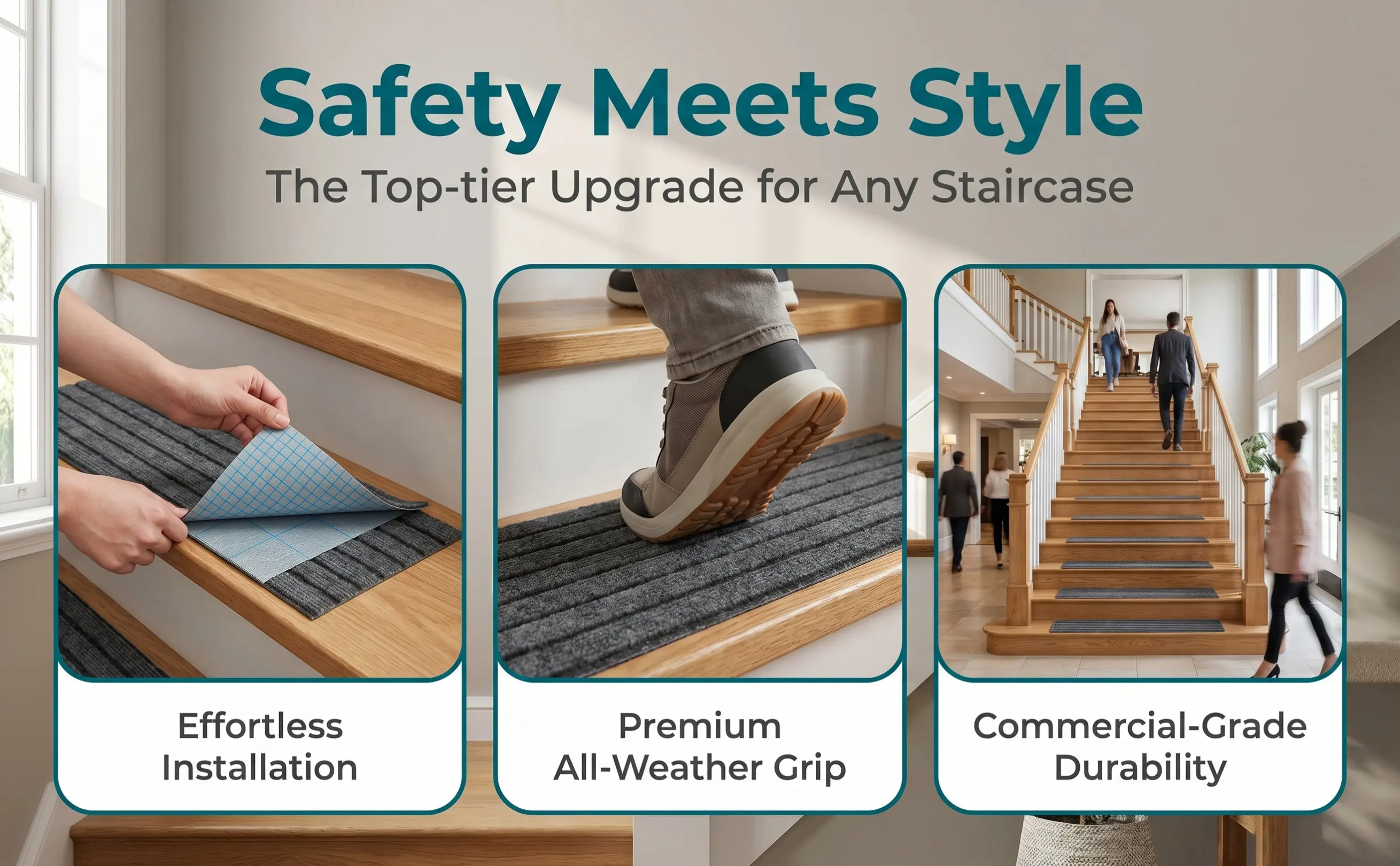 2Pcs Non Slip Outdoor Stair Treads Carpet Self Adhesive Stair Mats for Commercial Entryways Front Walkway Safety Rug 31x9 Inch