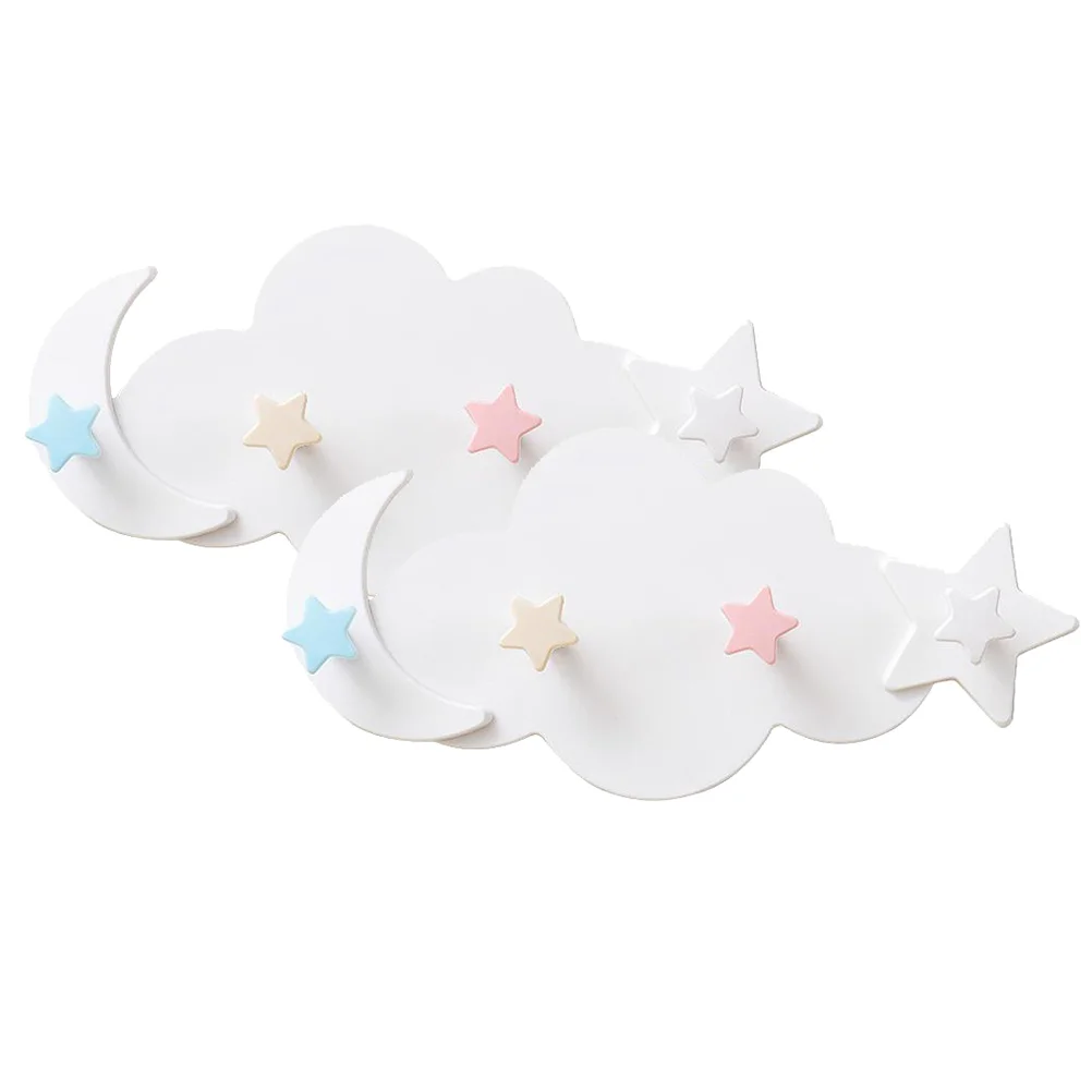 

2 Pcs Clothes Hanging Rack Star Moon Hook Wall Hanger Hangers Adhesive Hooks Lovely White Creative