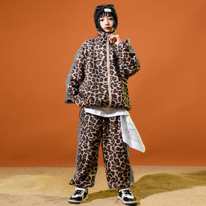 الأولاد الهيب هوب ليوبارد طباعة قميص الشارع الرقص السراويل الفتيات K-pop بلوزة فضفاض Sweatpants الأطفال الشارع الشهير طفل الجاز الملابس