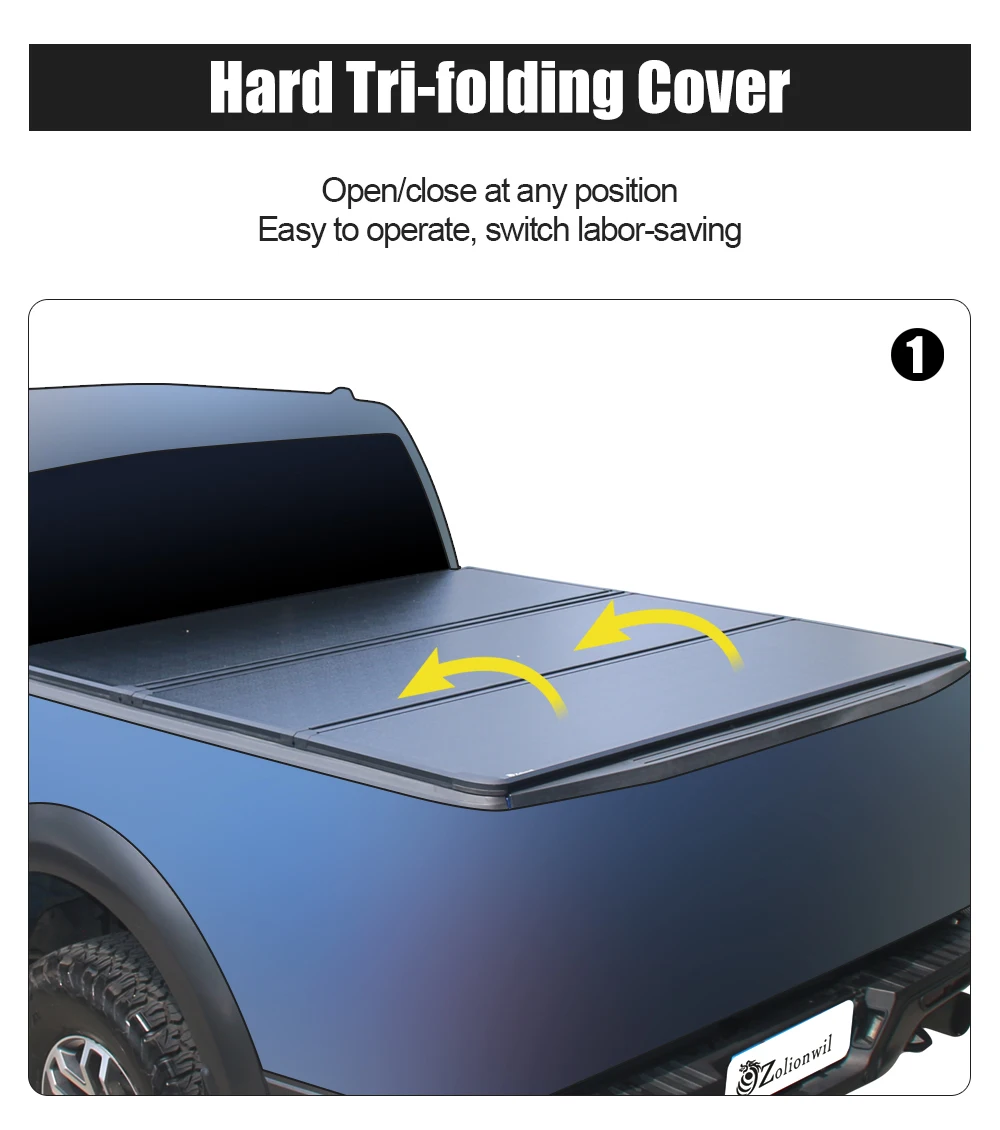 

Zolionwil Pickup Truck Aluminum Hard Tri Fold Tonneau Cover for Ranger Wildtrak XLT 2012+