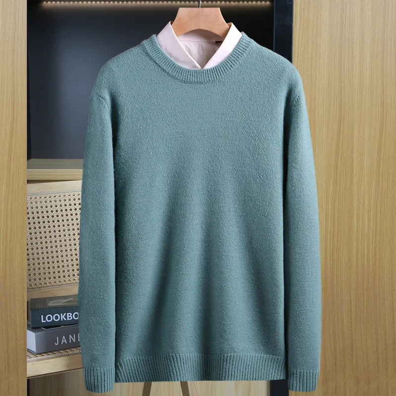 Autumn and Winter New men\'s Round Neck Solid Color Sweater Thickened Loose Bottomed Sweater Pullover Knitted Sweater