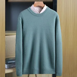 Autumn and Winter New men's Round Neck Solid Color Sweater Thickened Loose Bottomed Sweater Pullover Knitted Sweater