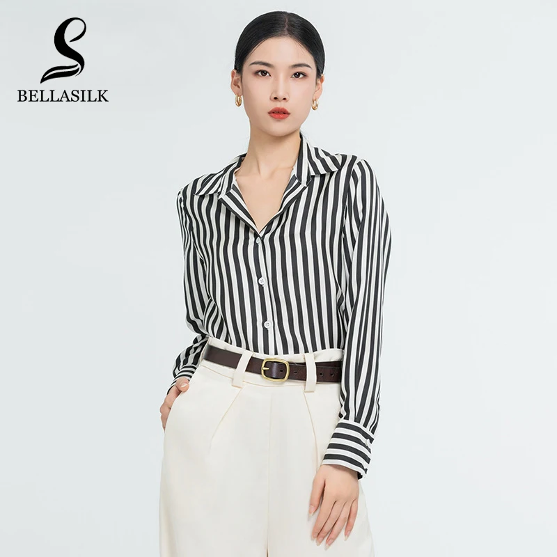 

2025 Spring Striped Mulberry Silk Shirt Luxury Blouse Female Long Sleeve Button Women Elegant Shirts