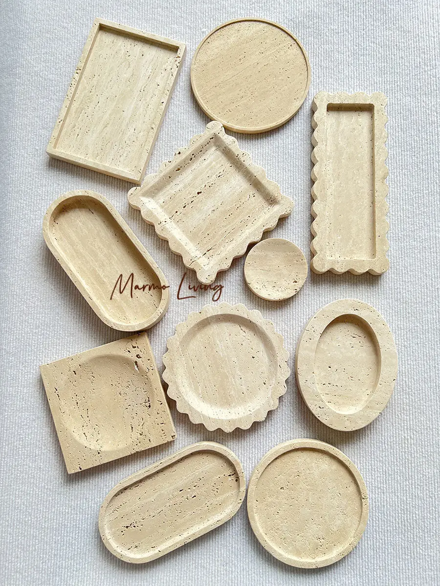 

Wabi Sabi Beige Travertine Stone Scalloped Tray Natural Marble Catchall Soap Dish Cosmetic Tray Bathroom