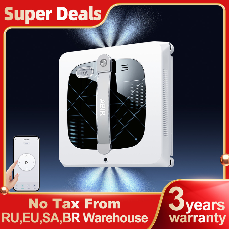  ABIR WD10 Robot Window Vacuum Cleaner,Dual Roller Brushes, 4 Edge Brushes,6-Way Water Spary,10000PA Suction, Smart Wet Dry Clean