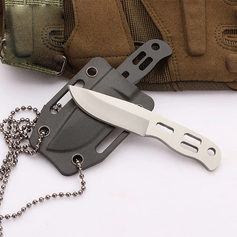 

Mini Survival Knife Full Tang Fixed Blade Knife With K Sheath Necklace Outdoor EDC Knives Unboxing Paper Cutting Box Cutter Tool