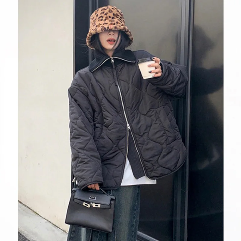 2025 Autumn and Winter New Lazy Style Casual Version Jacket Women's Stand-up Collar Cotton Jacket Top