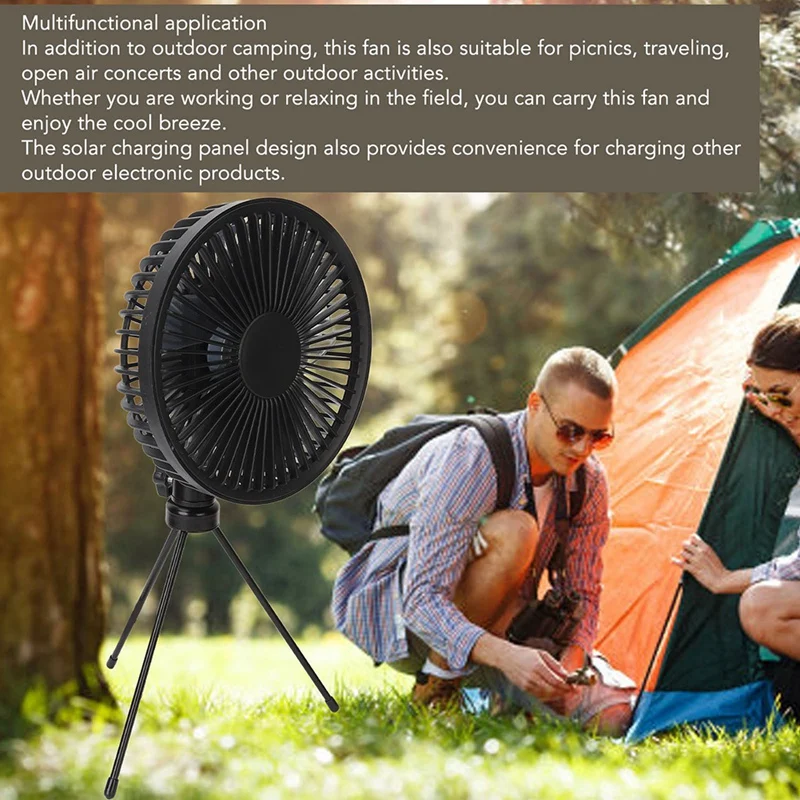 Fan With USB Solar Panel For Tent, Outdoor, USB Desk Fan For Travel, Fishing, Outage Emergencies