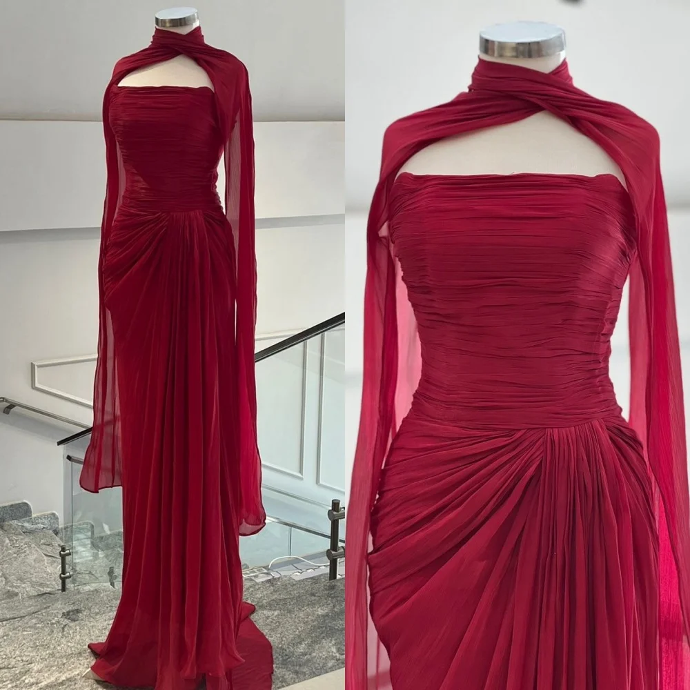 

Customized Matching Sexy Chiffon Pleat Ruched Draped Straight Strapless Long Dresses Bespoke Occasion Dresses High Quality