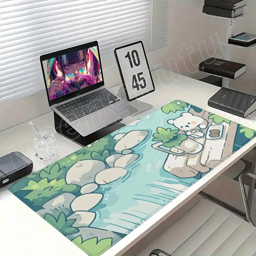 

Kawaii Desk Mat 900x400 Soft Speed Mousepad Green Plant Bunny Bear Xxl tropical Deskmat Large xxl lo fi Gaming Mouse Pad Anime