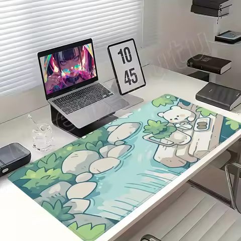 Kawaii Desk Mat 900x400 Soft Speed Mousepad Green Plant Bunny Bear Xxl tropical Deskmat Large xxl lo fi Gaming Mouse Pad Anime