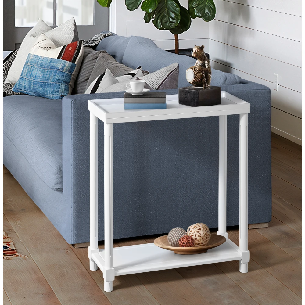 

Narrow Side End Tables with Shelf, Set of 2, White