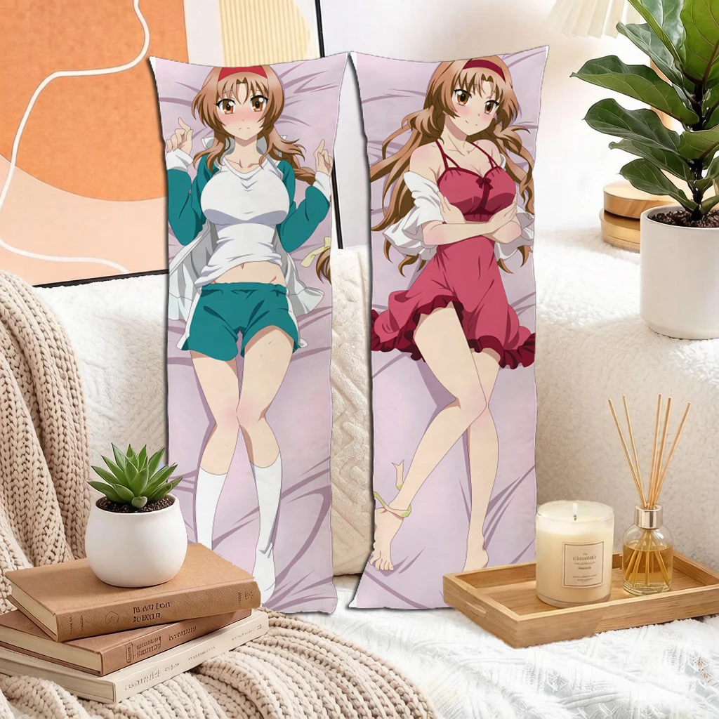 Anime Chestnut Long Hair Amber Eyes Red Headband Girl Dakimakura Cover Long Pillowcase Double Sided Peach Skin 2way
