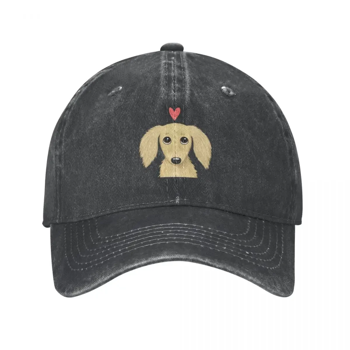 Longhaired Cream Dachshund Cartoon Dog with Heart Cowboy Hat Thermal Visor sun hat Men Caps Women's