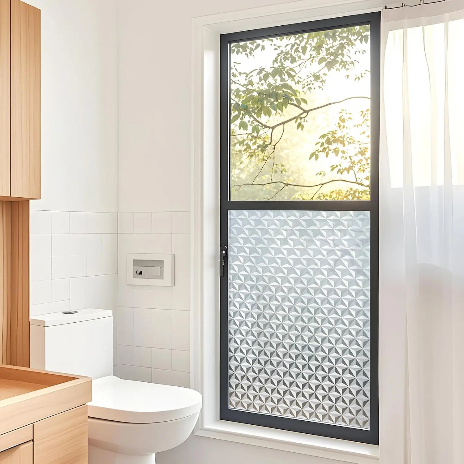 Frosted Glass Window Film 3D No Glue Static Cling Window Films Privacy Window Film Sun-Blocking Window Stickers for Home Decor