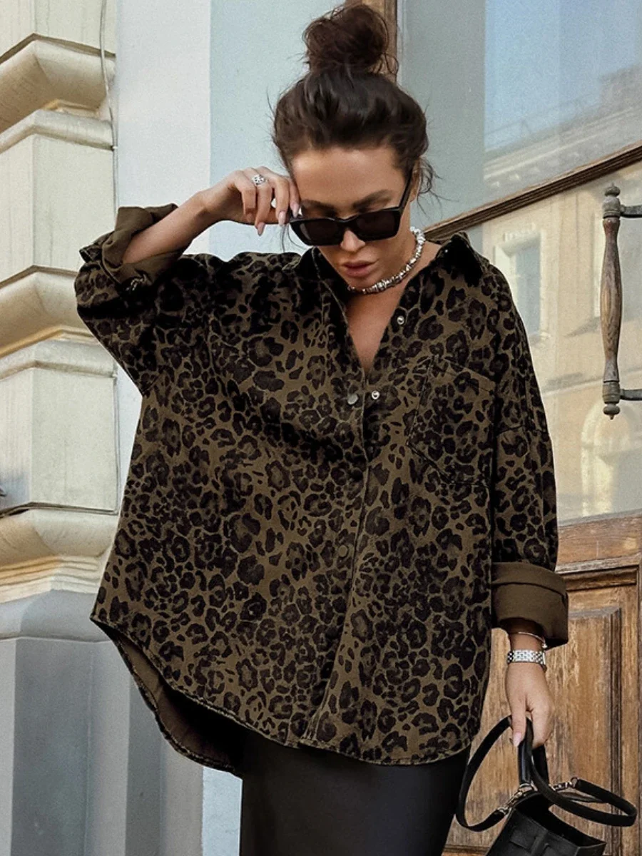 Bornladies Retro Leopard Print Shirt British Style  Office Lady Casual Jacket Long Sleeved  Autumn Fashion  New Women\'s Jackets