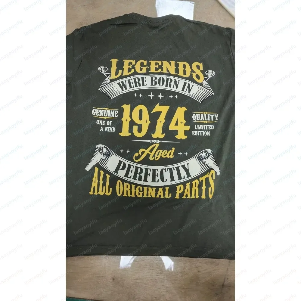 メンズカジュアルTシャツ,50歳の高品質Tシャツ,ヴィンテージ,チェスト,フルバックプリント,1974