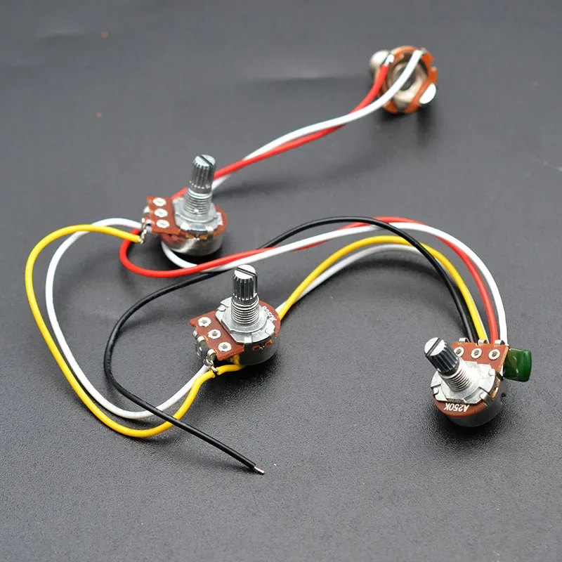 2V1T Jazz Bass Guitar Wiring Harness Kit - 2 Volume Controls 1 Tone Control .047 Capacitor 250k Potentiometers Set