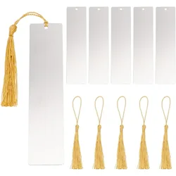 6 Set Metal Blank Bookmark with Hole Stainless Steel Rectangle Bookmark with Gold Tassel DIY Blank Bookmarks Book Marks Page