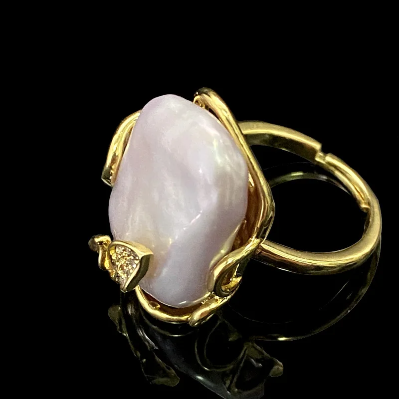 

Copper-plated 18K real gold Purple Baroque pearl ring Live open ring holder Niche design ins trendy new products explode