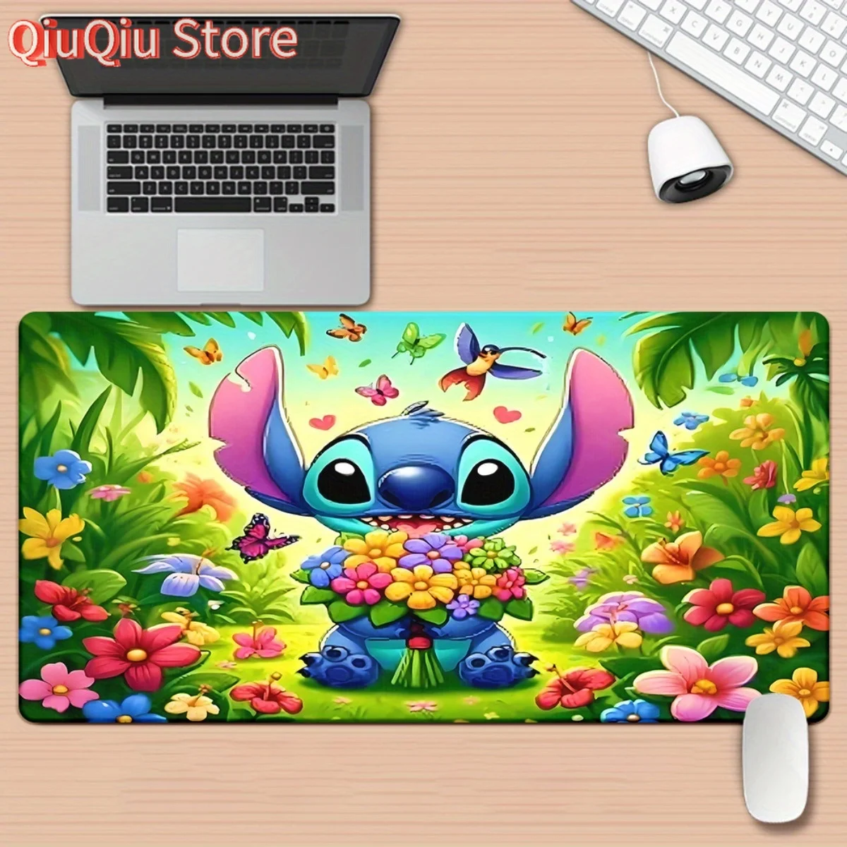 

1pc Disney Stitch Official Stitch & Stitch-Themed Large Gaming Mouse Pad & Desk Mat - Non-Slip Rubber Base, Stitch Face & Stitch