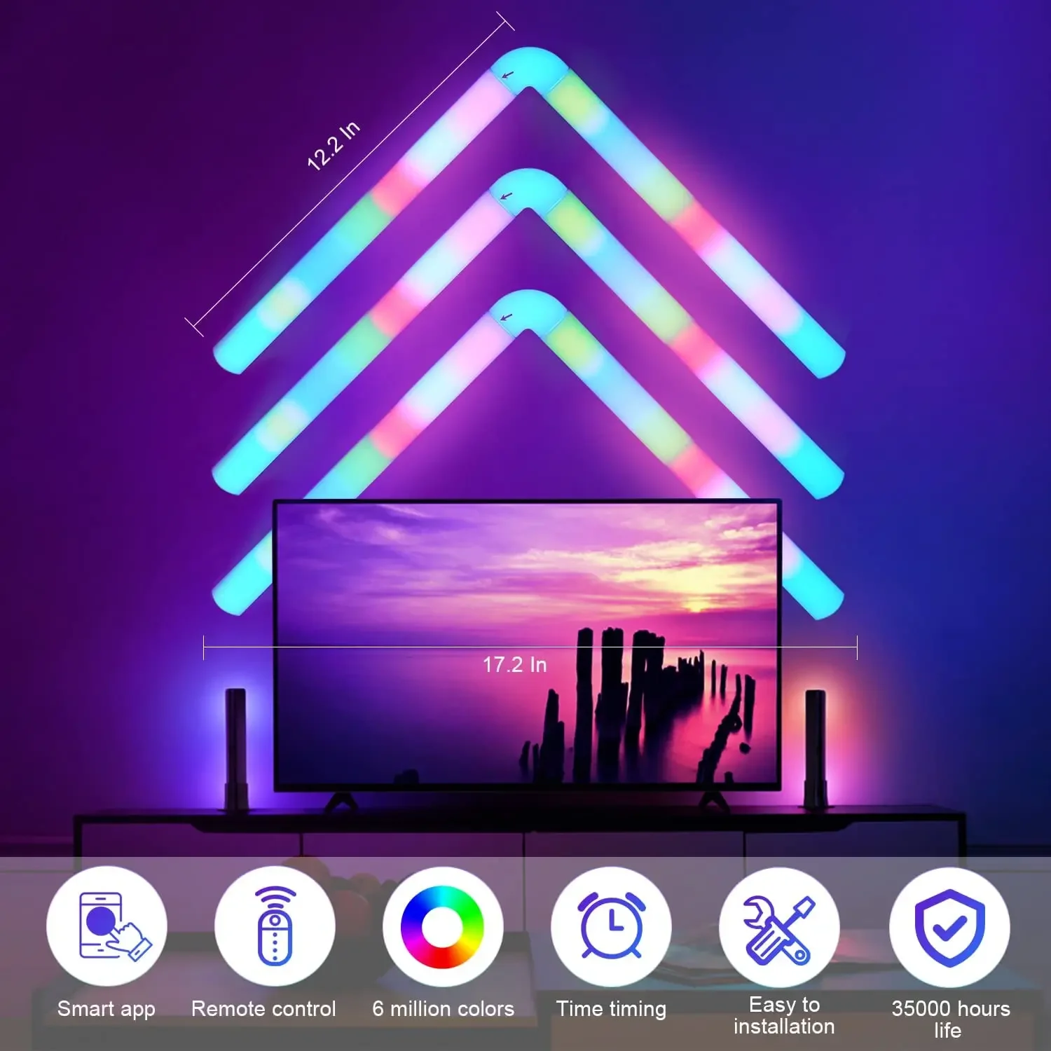 Smart LED Wall RGBIC Lights with Music Sync and Dynamic Scenes, Work with Alexa and Google Assistant for Home Decor, Gaming