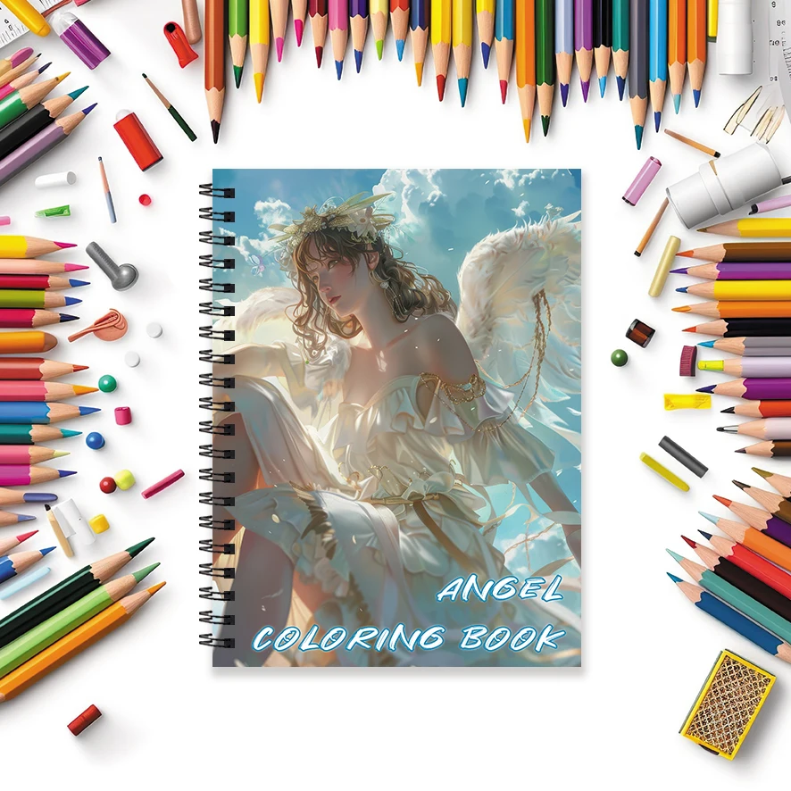 Angel Coloring Book for Adults - 8.3x 11.2 Inch 32 Page Coloring Book - Helps Reduce Stress and Ease Emotions