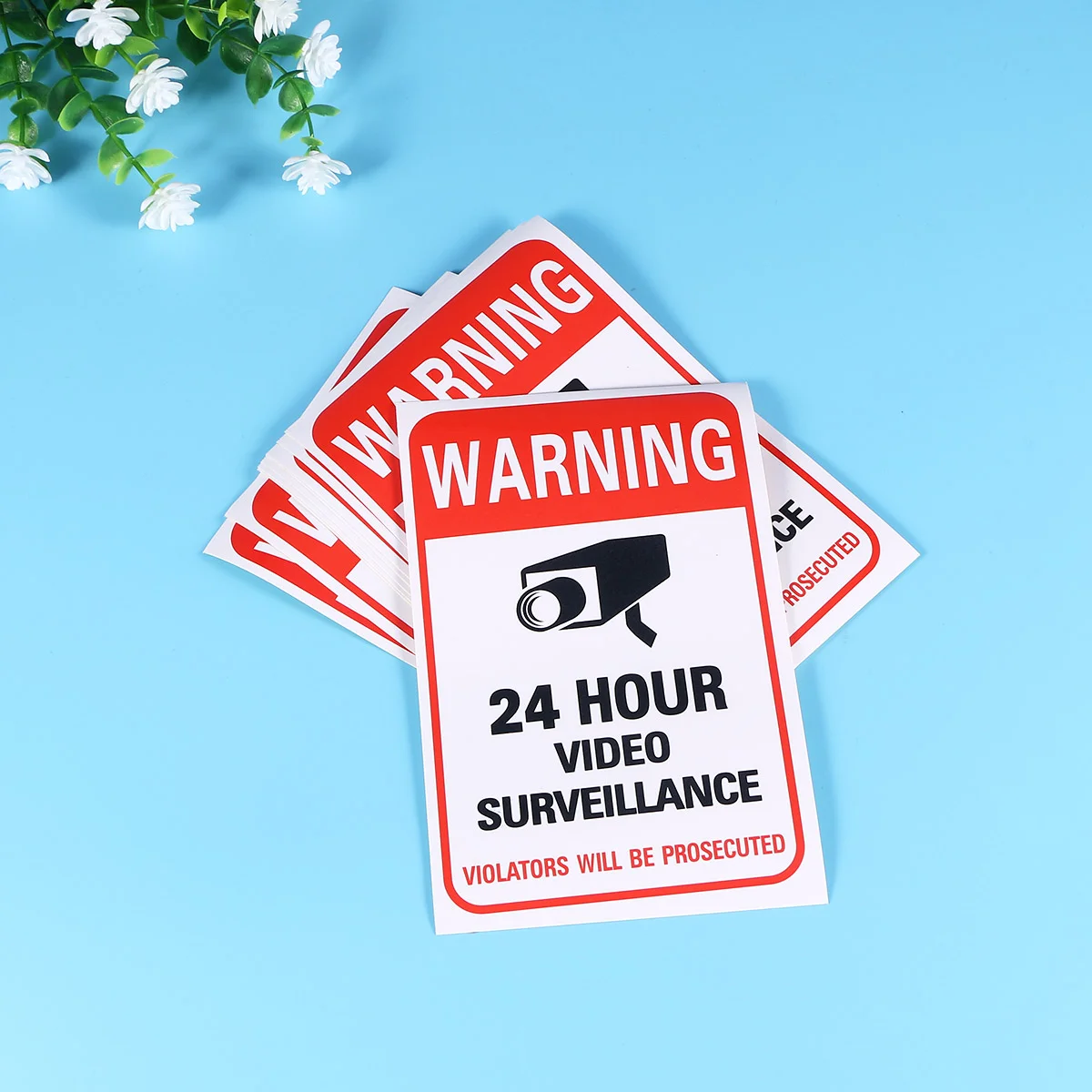 

10 Pcs 157x103cm 24 Hour Video Surveillance Stickers Warning Sign for School Office Building