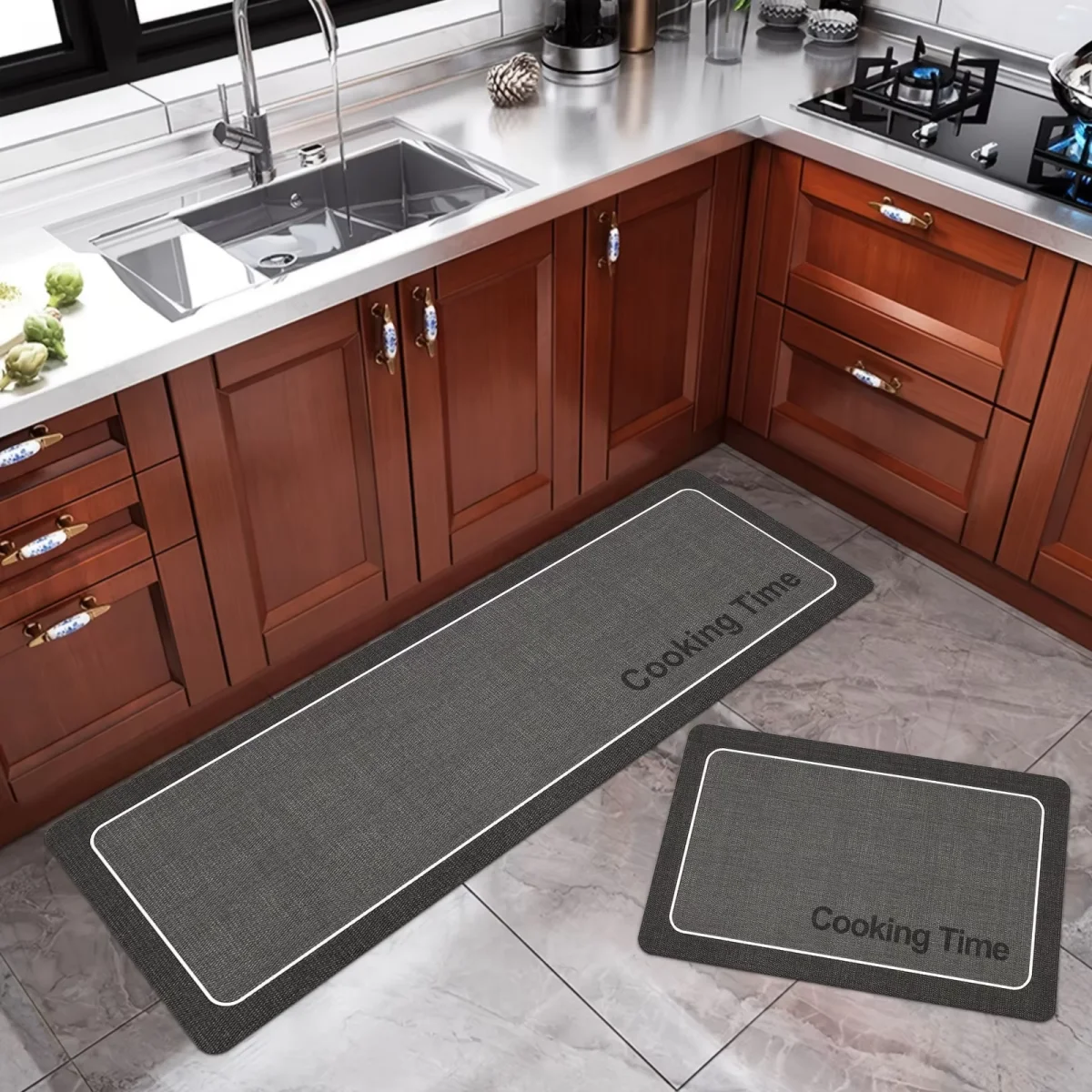 Tappetino da cucina in fango di diatomee, spesso e resistente, tappetino quadrato lungo e assorbente con fondo in gomma antiscivolo, ideale per cucina, bagno, toilette, ingresso e sala da pranzo.