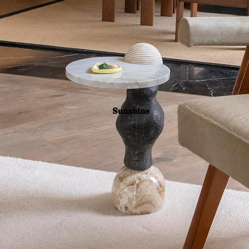 

Natural marble round edge table living room high-end small coffee table coffee table FT