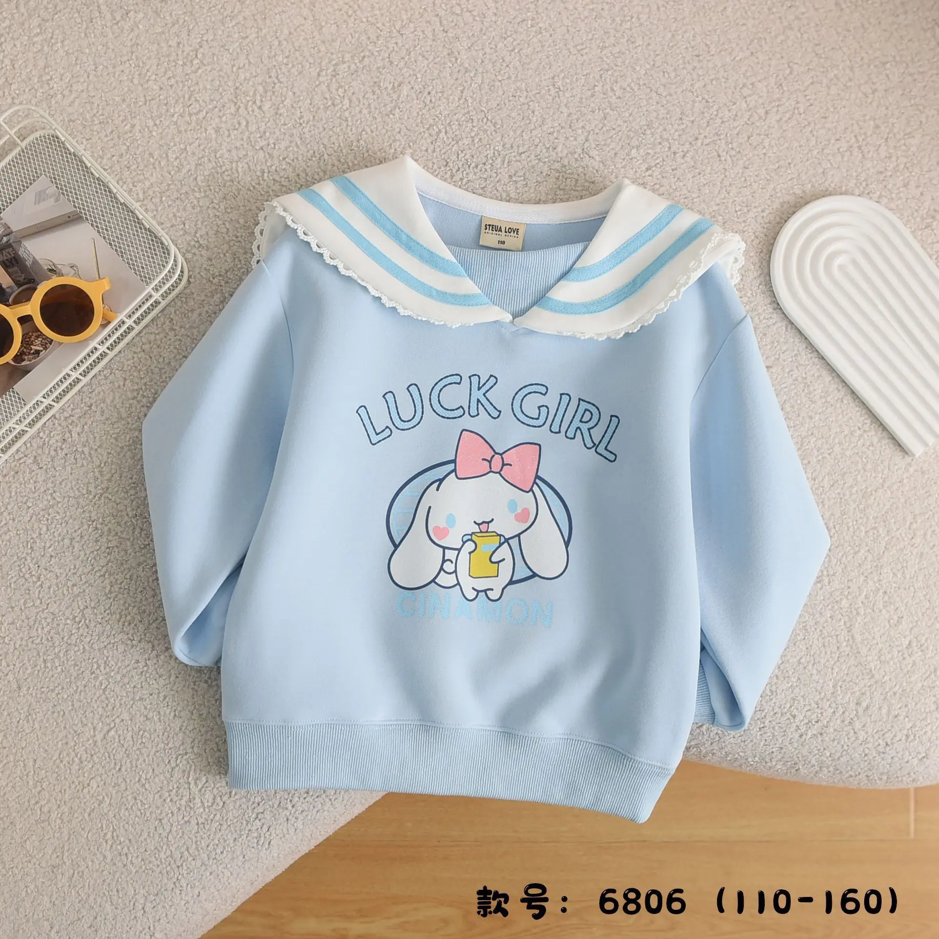 

2024 Cute Kuromi Girls Hoodie Sanrio Kawaii Anime Cartoon Cute Printed Navy Collar Top Autumn Children Casual Clothes Kid Gift