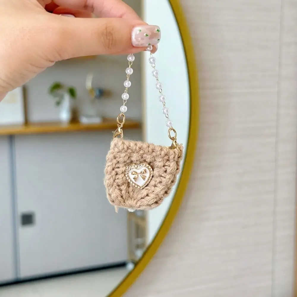 Bolso cruzado con cadena de perlas en miniatura, bolso trenzado de ganchillo, bolso de hombro tejido para muñeca, Mini bolso cruzado para muñeca