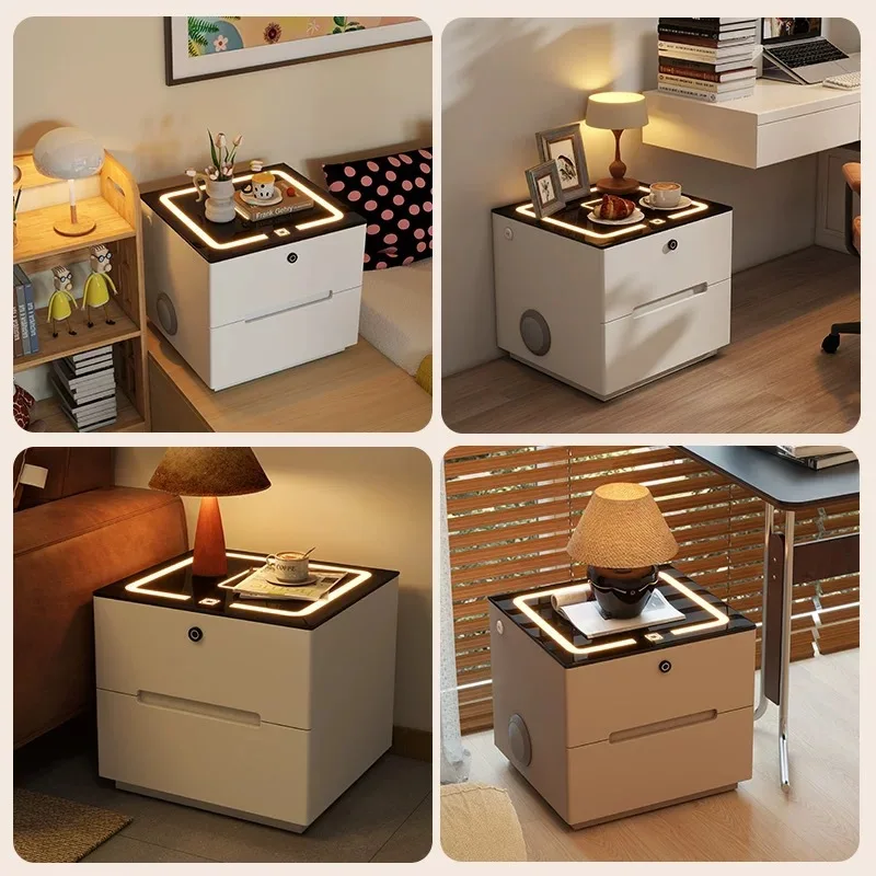 New solid wood simple bedroom with lamp bedside cabinet light luxury high-end small ultra-narrow small cabinet