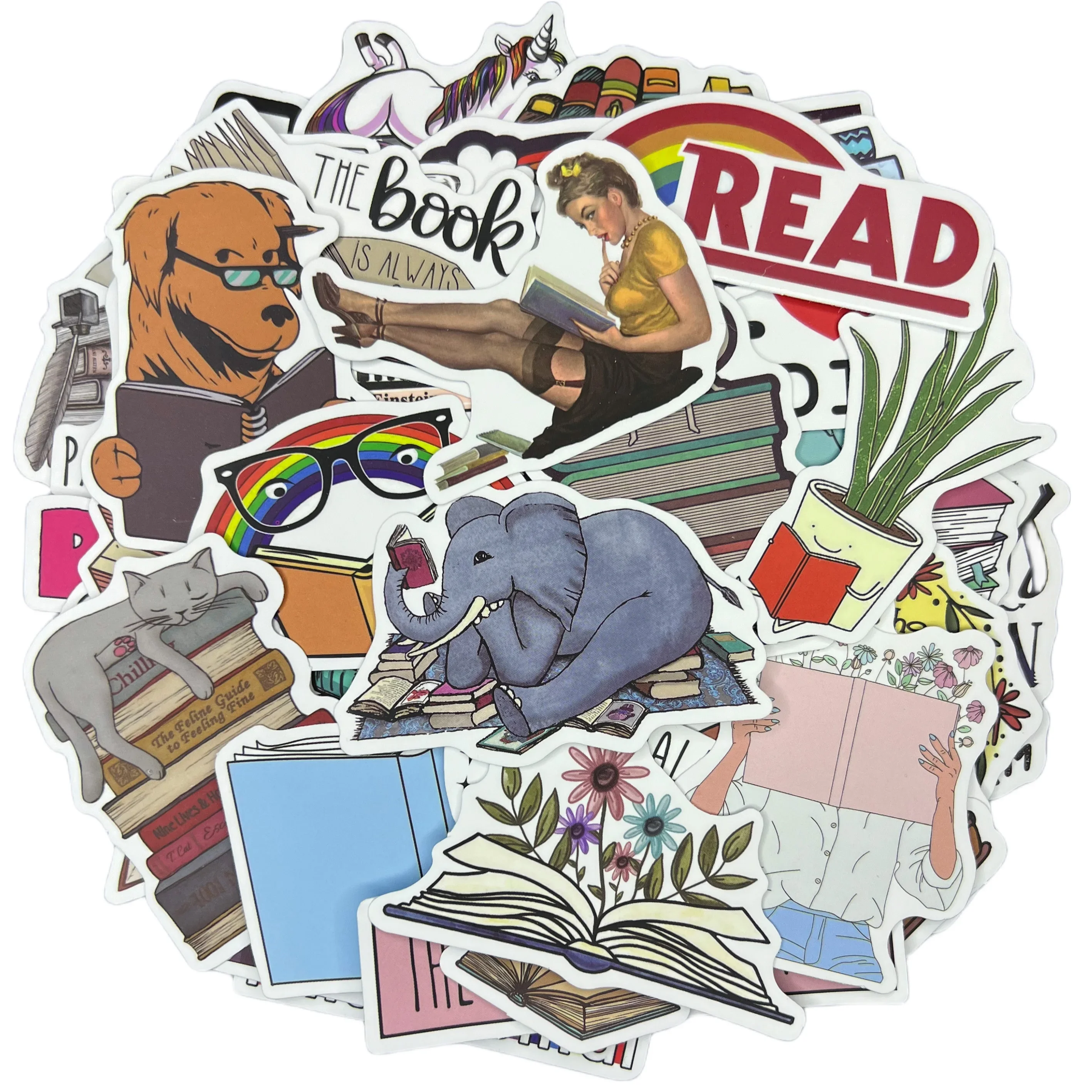 10/30/50Pcs Cute Reading Waterproof Graffiti Sticker Decorative Luggage Cup Laptop Phone Skateboard Guitar Scrapbook Kid Sticker