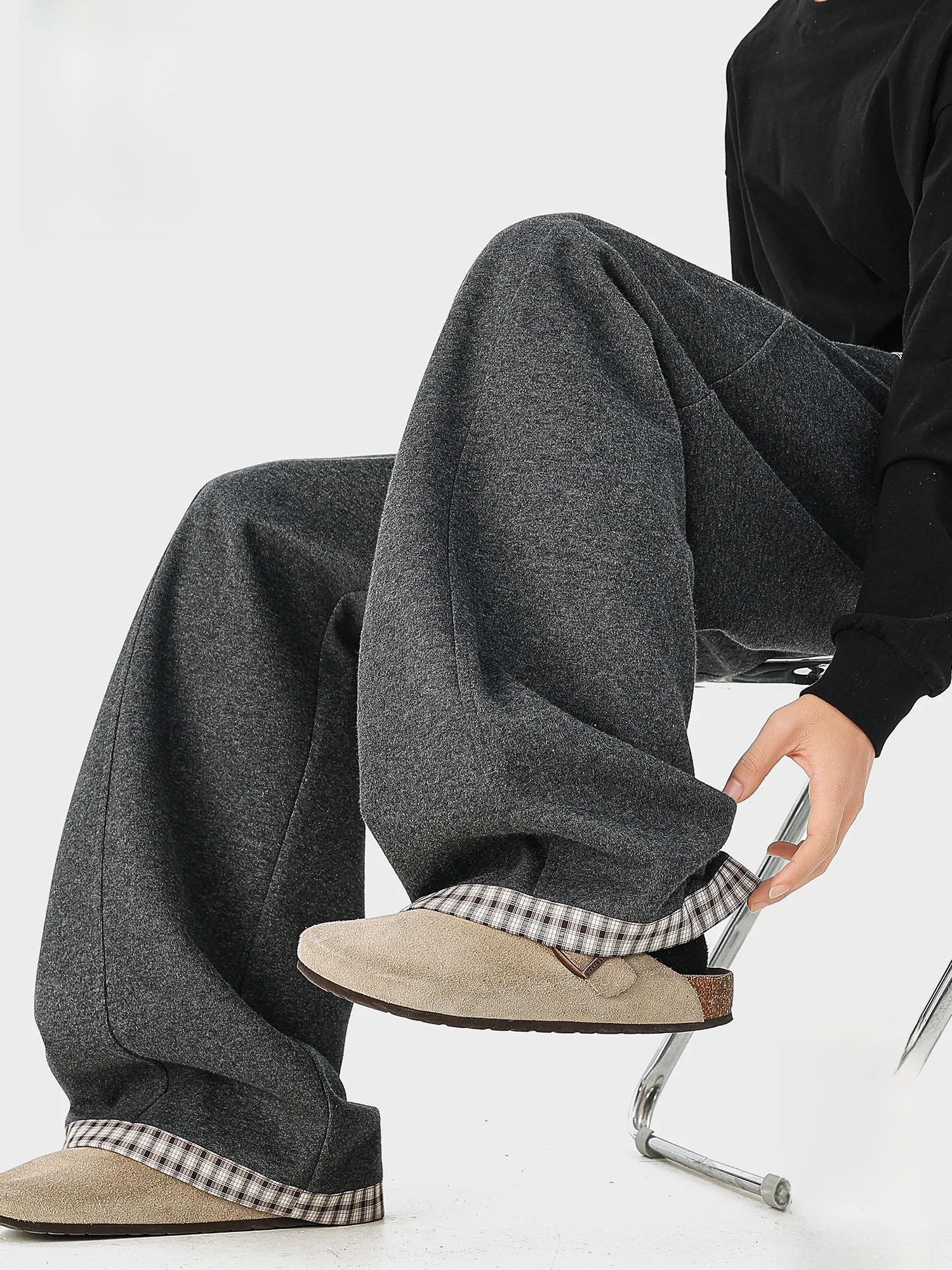 

Повседневные брюки PaulFrank в стиле ретро в клетку с лоскутным узором, мужские весенние свободные универсальные спортивные брюки, молодежные модные спортивные брюки из смесовой хлопковой ткани