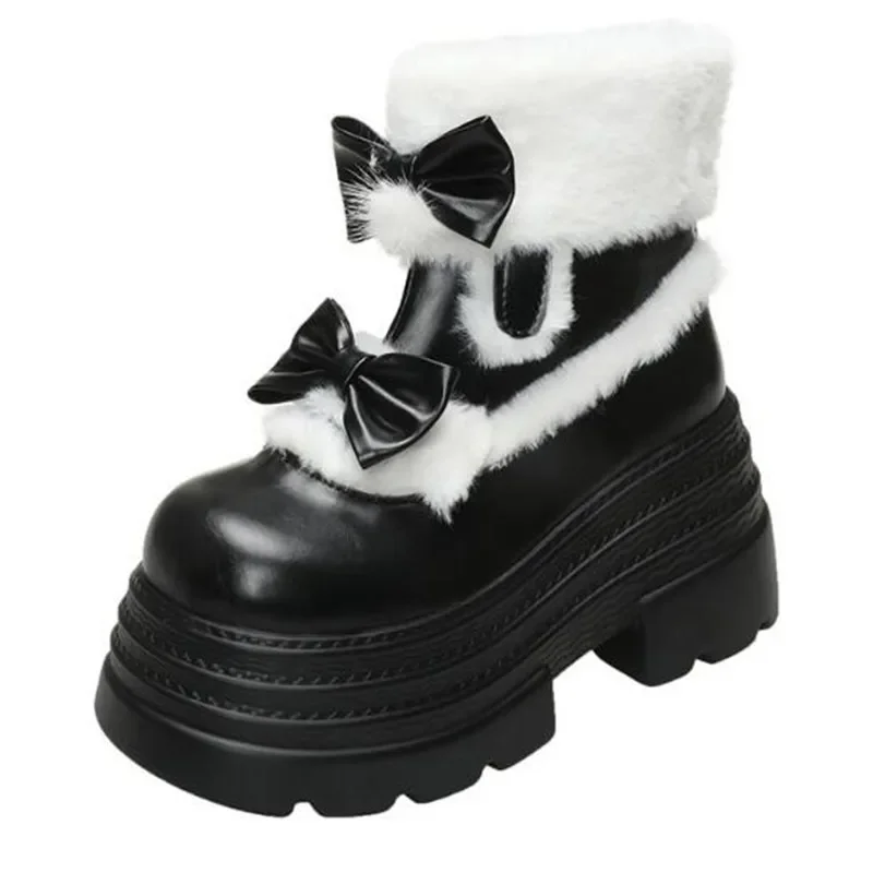 

Женские зимние ботильоны с бантом, обувь на меховой танкетке, модные короткие плюшевые женские ботинки «Челси», зимние готические ботинки Botas Mujer