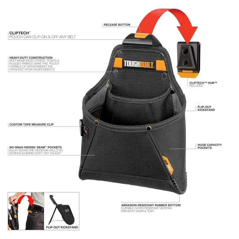 ToughBuilt TB-CT-05 Multi-Function Tool Belt Pouch for Carpenters and Electricians