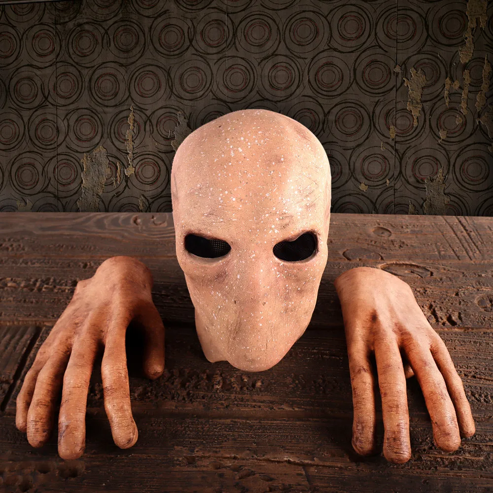 Slenderman Mask Gloves Cospaly Horror Faceless Man Alien Skull Latex Hand Masks Suit Halloween Carnival Purim Party Costume Prop