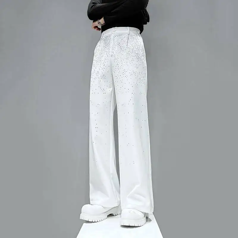 Personalized Black White  Men Suit Pants Straight-Leg Draped Slimming Fashion Clothing Handsome Casual Trousers  CFGT5