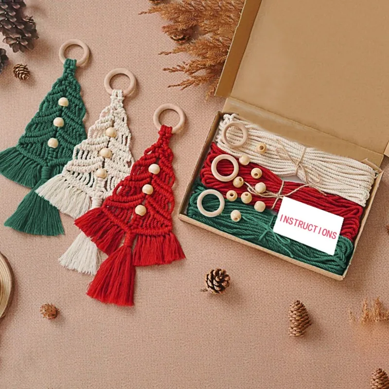 ​​​​​​​Handmade Macrame Christmas Tree Ornament Kit DIY Cotton Rope Hanging Decor for Holiday Crafting Unique Festive Gift Idea