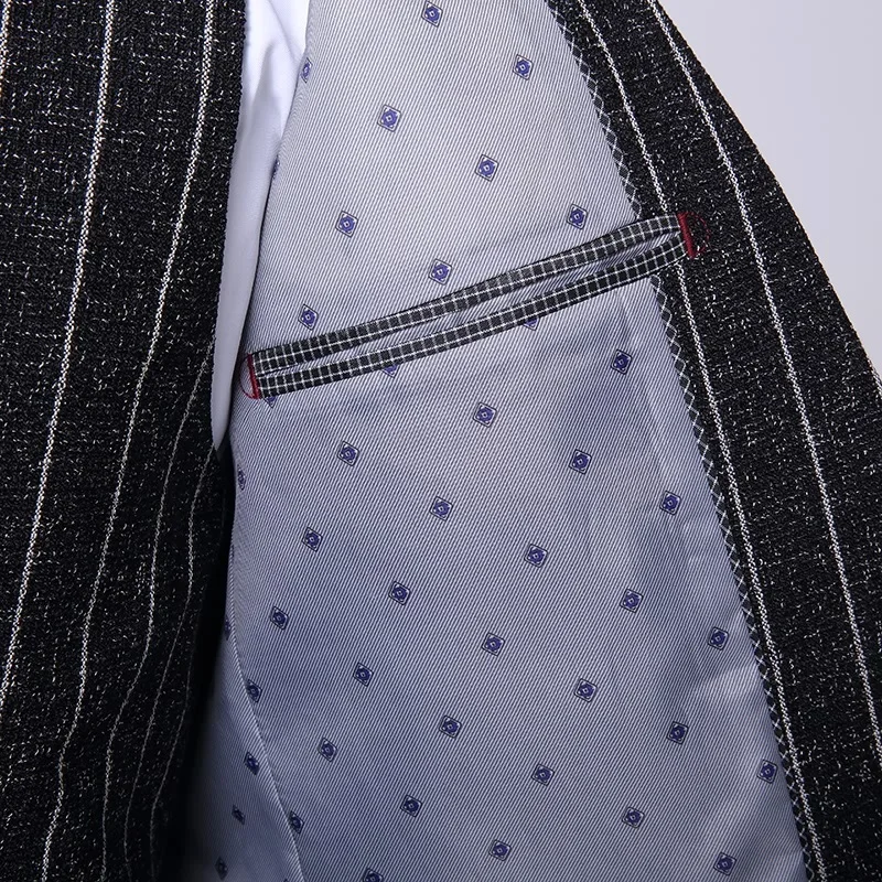 (84) Men\'s Striped Three-piece Suit, Slim Fit, Business Custom Dress Suit, Wedding Groomsmen Suit