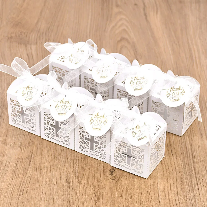 10PCS Crossing Candy Dragee Boxes Angel Gift Box Baby Shower Baptism Favors First Communion Christening Wedding Birthday Supply