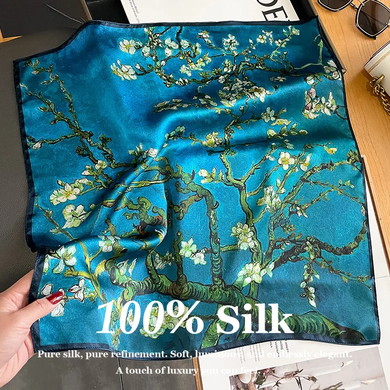 

100% Real Silk Scarf Women 53cm Square Headband Neck Scarf Luxury Fashion Hair Band Hair Wrap Bandana Small Neckerchief Foulard