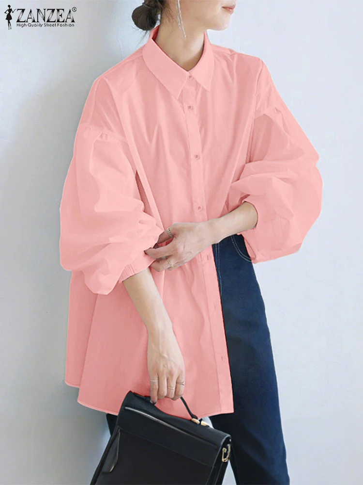 بلوزة عمل OL برقبة على شكل طية صدر السترة لخريف 2025 من ZANZEA قمصان مكتب أنيقة بأزرار صلبة قميص نسائي أنيق بأكمام طويلة وفانوس #1