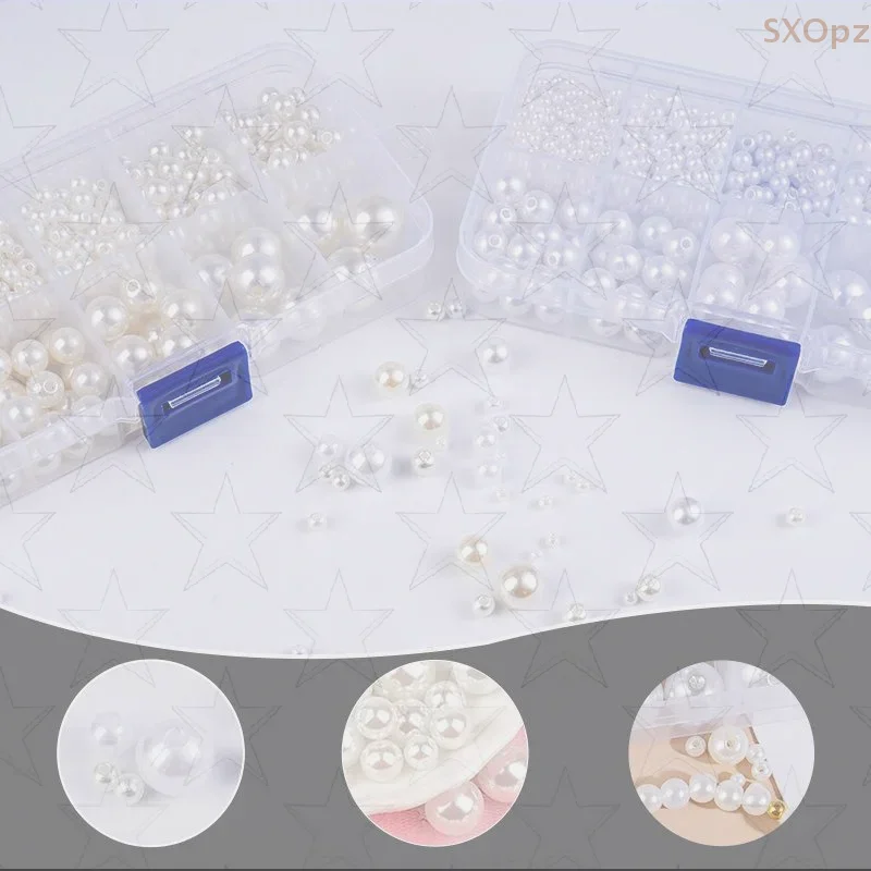 800 Stück 3–14 mm Perlen mit Loch für Schmuckherstellung, runde Perlen, DIY-Set für Armbänder, Ohrringe, Halsketten, Fußkettchen