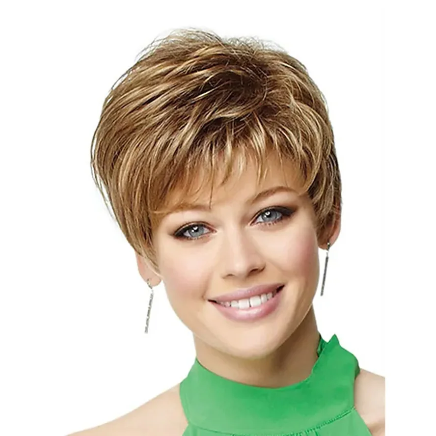 10 Inch Synthetische Haarvervangende Pruiken-Natuurlijk Ogende Blonde Pruik Met Pony, Korte Rechte Gelaagde Pruiken Voor Vrouwen
